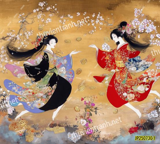 Tranh dán tường hoa cô gái Geisha Nhật Bản-JP250730-1 - Tranh tường chất lượng cao
